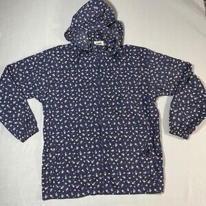 Vintage Northern Reflections‎ Navy Floral Hooded Lightweight Rain Jacket Women M